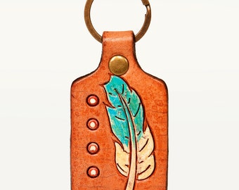 American Beautiful Leaf Hand Tooled Painted Carved Full Grain Genuine Leather Keyring for Men Fob Cowgirl Car Accessories Gift ADKR195