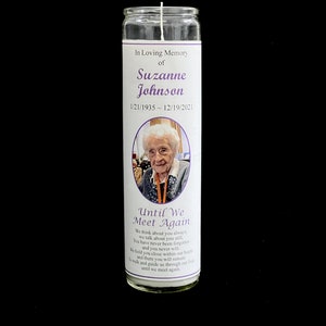 Custom Memorial Prayer Candle &quot;Until We Meet Again&quot;, Personalized Photo, Name and Date