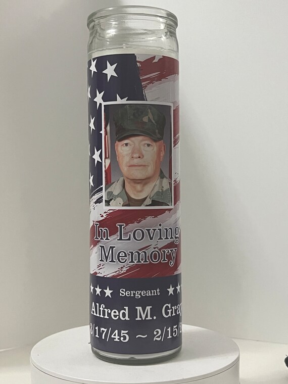 Custom Memorial Prayer Candle (USA Flag) Personalized Candle