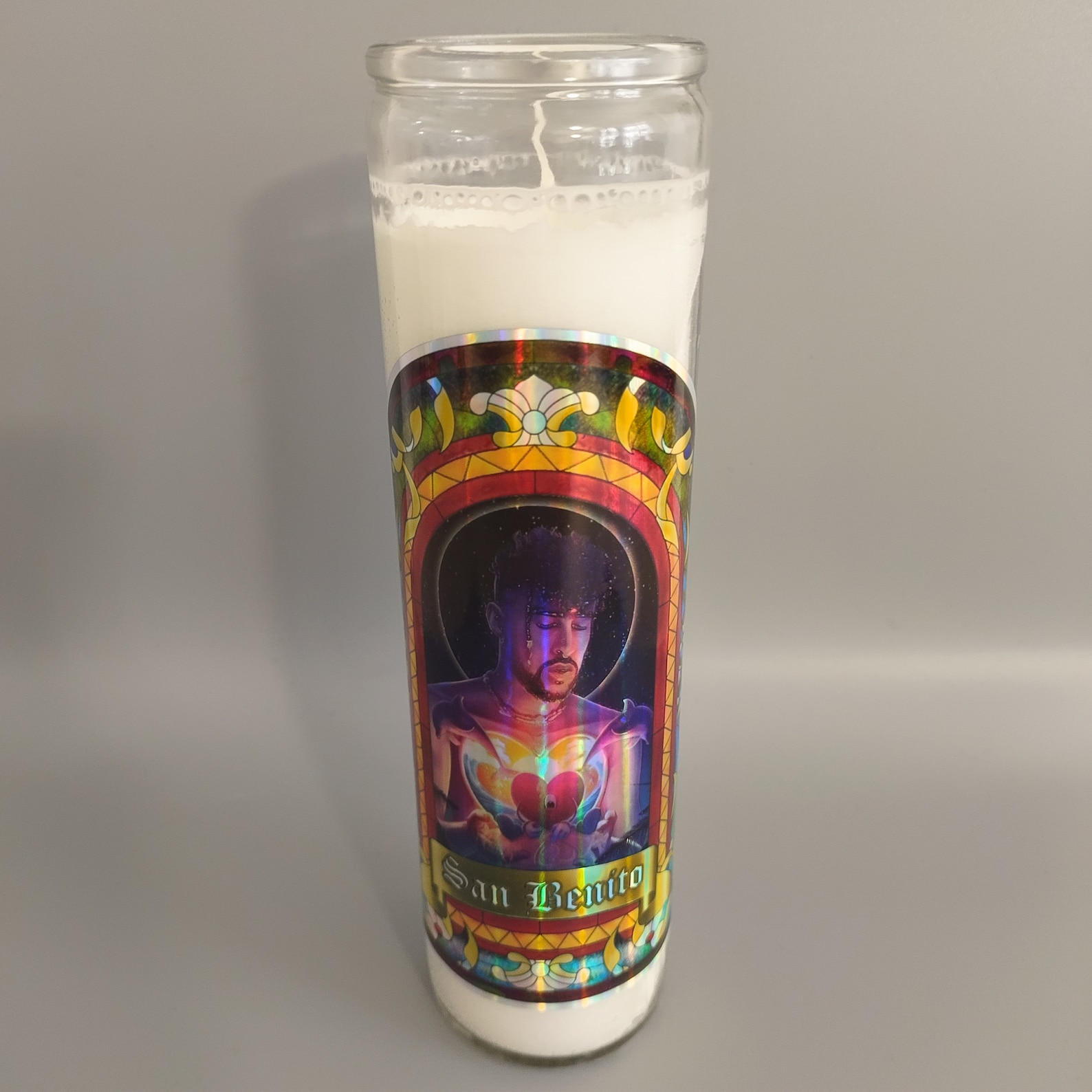 San Benito Prayer Candle Holographic Bad Bunny Etsy