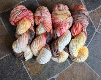 Hand dyed yarn, Campfire S'mores, small batch dye, desserts mini collection