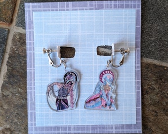Dark & Light Moon Deity Acrylic Charm Clip On Earrings