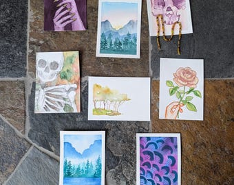 ACEOs, original watercolor/mixed media art cards, pay what you can