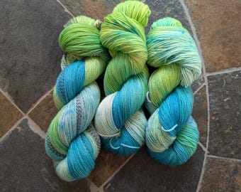 Hand dyed yarn, Cosmic Ray, small batch dye