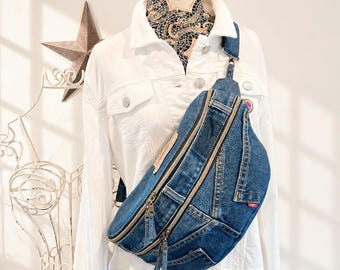 Levis Denim Sling Bag from Recycled Jeans, Crossbody Fanny Pack, Adjustable Strap, Festival & Travel Bag