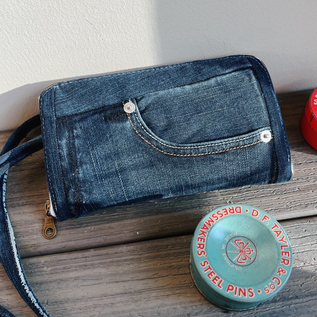 Denim Wallet Clutch: Upcycled Jean Wristlet With Adjustable Strap - Etsy