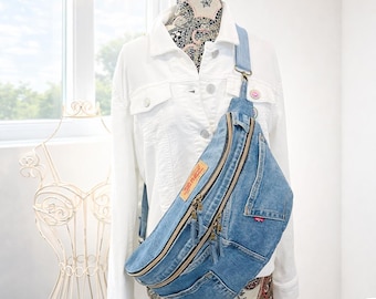 Zrecyklingowana torba na ramię z dżinsu Levi's, ręcznie robiona saszetka na ramię, saszetka biodrowa z recyklingu dżinsów, festiwalowa torebka na nerkę, wyjątkowy prezent