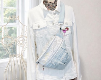 Repurposed Denim Sling Bag: Handmade Light Blue Jean Bum Bag, Fanny Pack