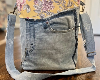 Women's Denim Crossbody Bag - Small Jean Messenger Purse With Adjustable Strap