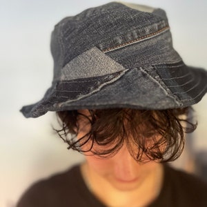 Reversible Denim Bucket Hat: Patchwork Jean Sun Hat, Kids Size