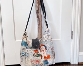 Boho Handbag with Unique Hobo Fringes, Medium Size, Recycled from Used Fabric, Zero Waste Fashion Statement, Boho Chic Pin-Up Delight