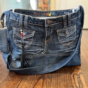 Slouchy Denim Tote Bag, Denim Shopper, Crossbody Bag, Jean Shoulder Bag, Medium Denim Purse, Sustainable denim bag for everyday use
