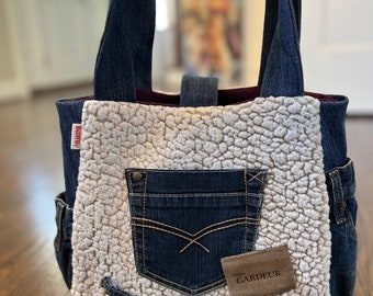 Jean Handbag, Upcycled Denim/Fleece, No Waste, High-Quality, Durable and Functional - Sustainable Style with Reused Fabrics, Eco-Friendly