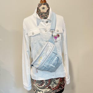 Unique Jean Sling Bag in light blue, Repurposed Denim into functional Bum Bag, Banana Bag, Waist Bag