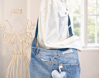 Upcycled Denim Crossbody Purse – Handmade Boho Jean Shoulder Bag, Eco-Friendly Recycled Jeans Bag, Handbag
