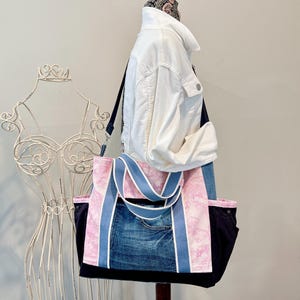 Denim Tote Bag, Patchwork Jean Shopper, Denim Purse, Shoulder Bag, Jean Handbag, Upcycled Design, Eco-friendly, Vintage Bag