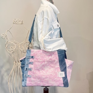 Denim Tote Bag, Patchwork Jean Shopper, Denim Purse, Shoulder Bag, Jean Handbag, Upcycled Design, Eco-friendly, Vintage Bag