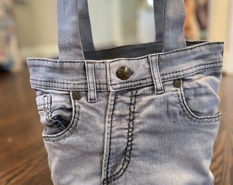 Denim Handbag, Gray Elegance: Small  Fully Lined with Many Pockets - Upcycled, Eco-Friendly, Sustainable, Handmade with Zero Waste Ethos