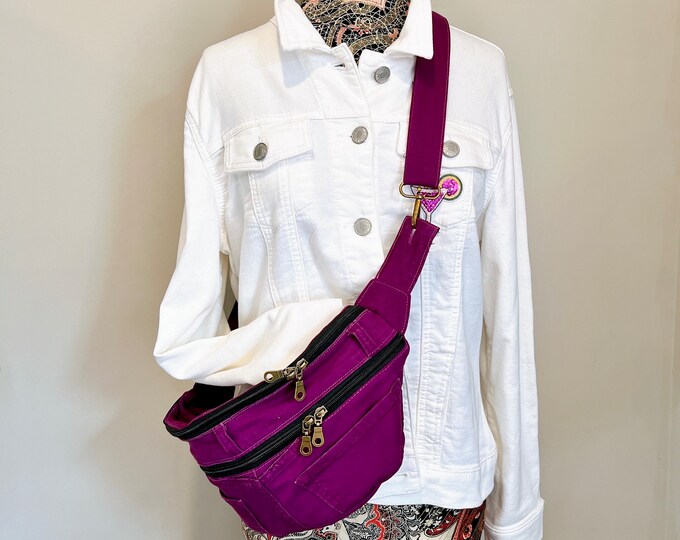 Trendy Plum Fanny Pack, Highquality, Repurposed From Sturdy Jeans With