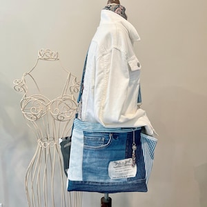 Upcycled Denim Bag – Eco-Friendly Boho Jean Purse, Patchwork Crossbody Shoulder Handbag