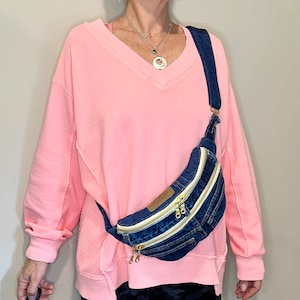 Handmade Denim Sling Bag, Fanny Pack, Festival Bag, Eco-conscious, Up-cycled Jean, by TheCreativeBarnUS