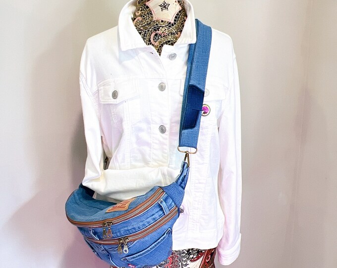 Trendy Blue Denim Sling Bag Made From a Levis Jean, All Used Fabric