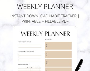 Printable Weekly Planner | Productivity aesthetic planner | Weekly goals | PDF Weekly agenda | Weekly To Do List