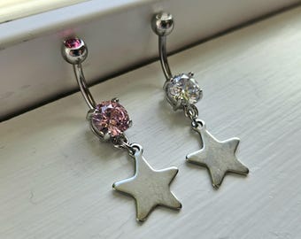 Surgical Steel Star Belly Ring: Rhinestone Celestial Jewelry