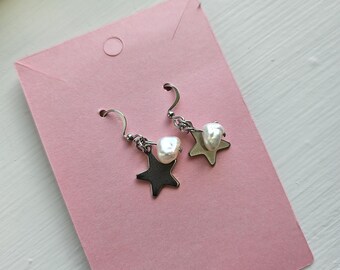Stainless Steel Star Earrings | Keshi Pearl Celestial Jewelry