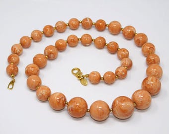Vintage JOAN RIVERS Peach Marbled Graduated Bead Necklace
