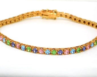 Pulsera de tenis vintage de JOAN RIVERS con cristales Swarovski en tonos pastel y cierre de 20 cm.