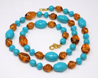 Collar vintage de cuentas de cristal turquesa y ámbar de JOAN RIVERS