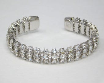 Vintage JOAN RIVERS 3 Row Rhinestone Prong Set Cuff Bangle Bracelet