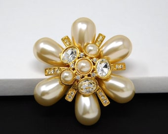 Vintage JOAN RIVERS Faux Pearl & Rhinestone Mogul Brooch