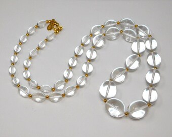 Vintage JOAN RIVERS Clear Lucite Graduated Bead Necklace w/ Gold Tone Spacers