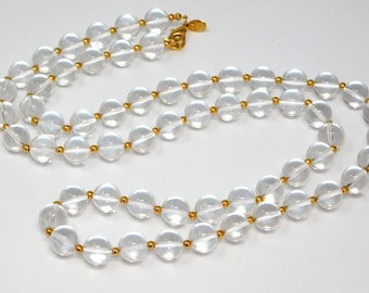Vintage JOAN RIVERS Clear Lucite Round Ball Bead Necklace w/ Gold Tone Spacers