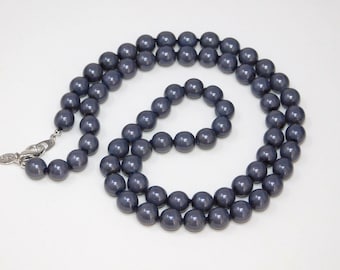 Vintage JOAN RIVERS Blue Hand Knotted 30" Faux Pearl Glass Bead Necklace