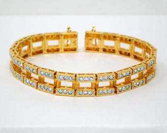 Pulsera de tenis vintage de cristal transparente tono dorado intercambiable de JOAN RIVERS