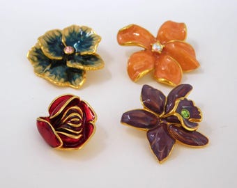 Lote de flores de cristal esmaltado vintage de JOAN RIVERS para broches intercambiables LEER