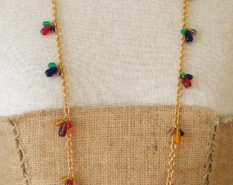 Vintage JOAN RIVERS Dangle Charm Necklace w/ Jewel Tone Teardrop Glass Beads