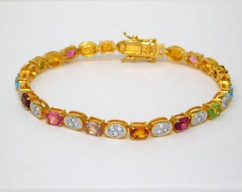 Pulsera de tenis vintage JOAN RIVERS con cierre de cristal en tonos pastel y plata, de 19,7 cm (7,75 pulgadas).