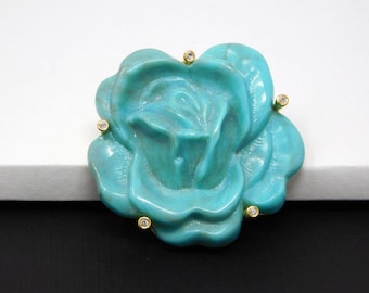 Vtg JOAN RIVERS Faux Turquoise Rhinestone Resin Rose Convertible Brooch Pendant