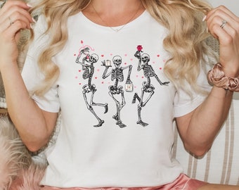 Dancing Skeleton Valentines Shirt, Retro Valentines T-shirt, Skull and Roses Tshirt, Funny Heart Valentines Day Shirt, Gothic Gift for Her
