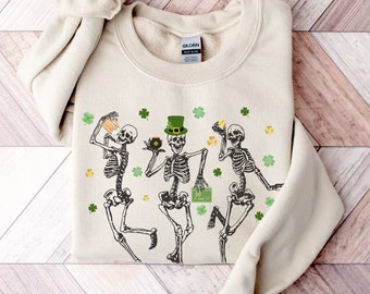 Dancing Skeleton St Patricks Day Sweatshirt, Funny St Patricks Sweater, Shamrock Skeleton Sweatshirt, St Pattys Day Gift, Irish Skull Shirt