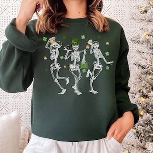 Dancing Skeleton St Patricks Day Sweatshirt, Funny St Patricks Sweater, Shamrock Skeleton Sweatshirt, St Pattys Day Gift, Irish Skull Shirt