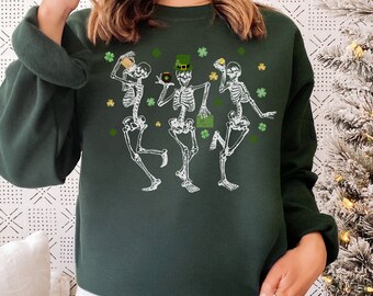 Dancing Skeleton St Patricks Day Sweatshirt, Funny St Patricks Sweater, Shamrock Skeleton Sweatshirt, St Pattys Day Gift, Irish Skull Shirt