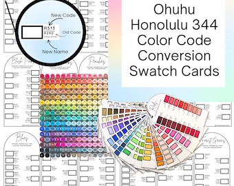 Ohuhu Honolulu 344 Color Conversion Swatch Cards Template, PDF Instant Download, Alcohol Marker Color Palette DIY Chart,  Old and New Codes