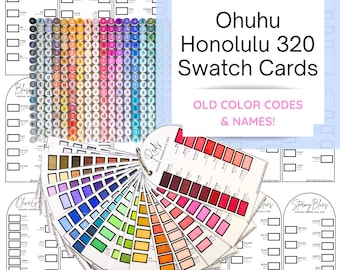Plantilla de tarjetas de muestras de color Ohuhu Honolulu 320, códigos de color antiguos, descarga instantánea en PDF, tabla de colores organizada para colorear con marcadores de alcohol (hazlo tú mismo).