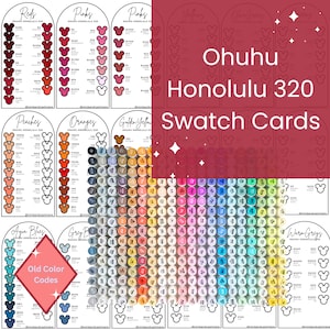 Ohuhu Honolulu 320 set staalkaarten sjabloon, pdf direct downloaden, kaartsjabloon voor kleuren van alcoholmarker, DIY georganiseerd kleurenpalet