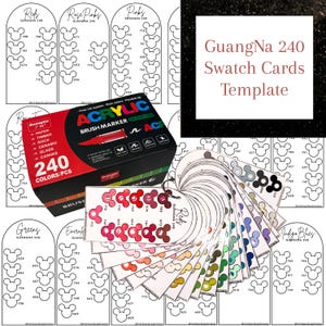 GuangNa 240 Acrylic Brush Markers Swatch Template, PDF Digital Download Printable Chart, DIY Organized Color Palette, Coloring Card Template